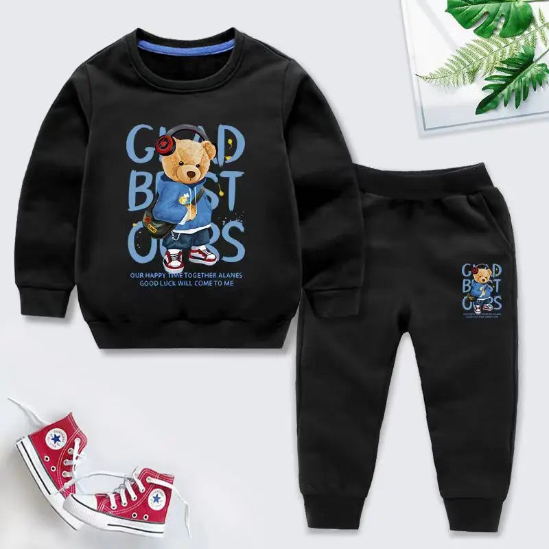 Autumn Children Boy Clothes Set Kid Girls Cute Bear Printed Sweatshirts Pullover Top And Pants 2pcs Suit Baby Fashion Tracksuits