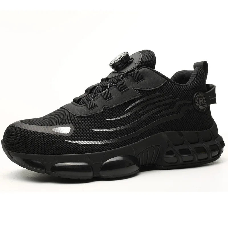 Men's Rotating Button Safety Shoes Steel Toe Puncture Proof Non Slip Work Sneakers Breathable Design Durable Rotating Buckle