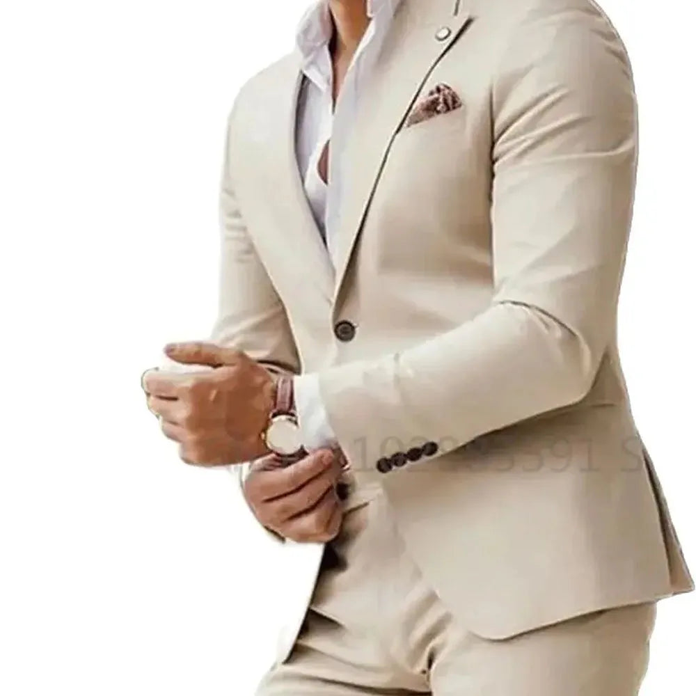 Tuxedo for Mens: Mens Fashion Beige Slim Business Men's Suit Groom Tuxedo Wedding