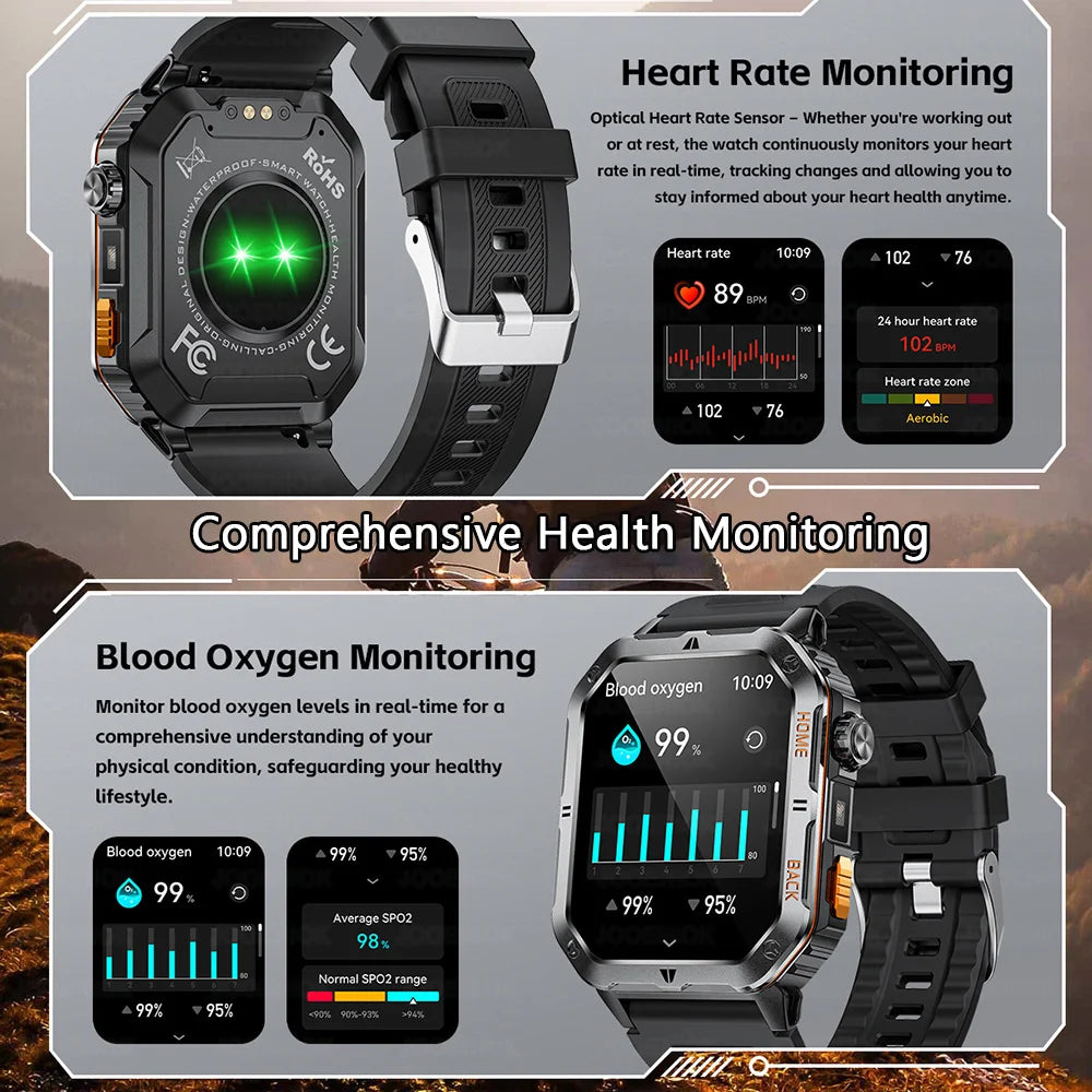 New 1000mAh Battery Outdoor Sports Smart Watch 2.01 inch HD Screen LED Flashlight Bluetooth Talking SmartWatches For Men Women