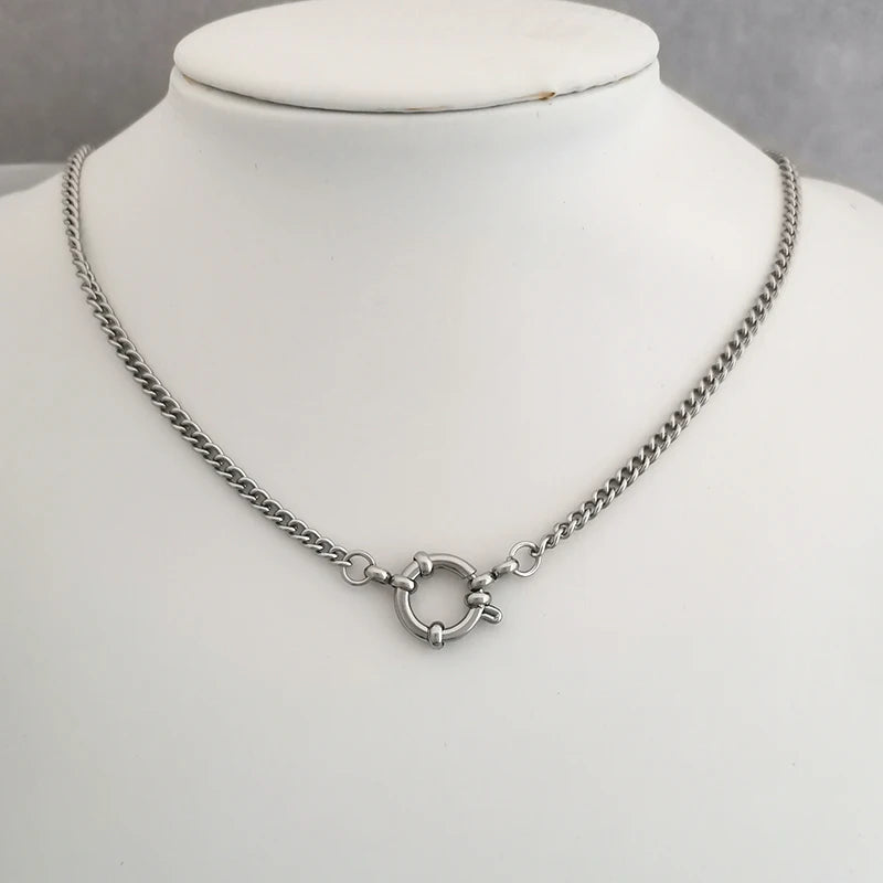 Anchor Clasp Necklace Women Men Choker Stainless Steel Geometric Link