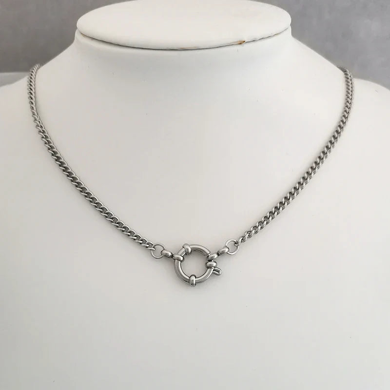 QMHJE Spring Sailor Clasp Necklace Women Men Choker Stainless Steel Geometric Paperclip Link Chain Rolo PVD Gold Color Wholesale