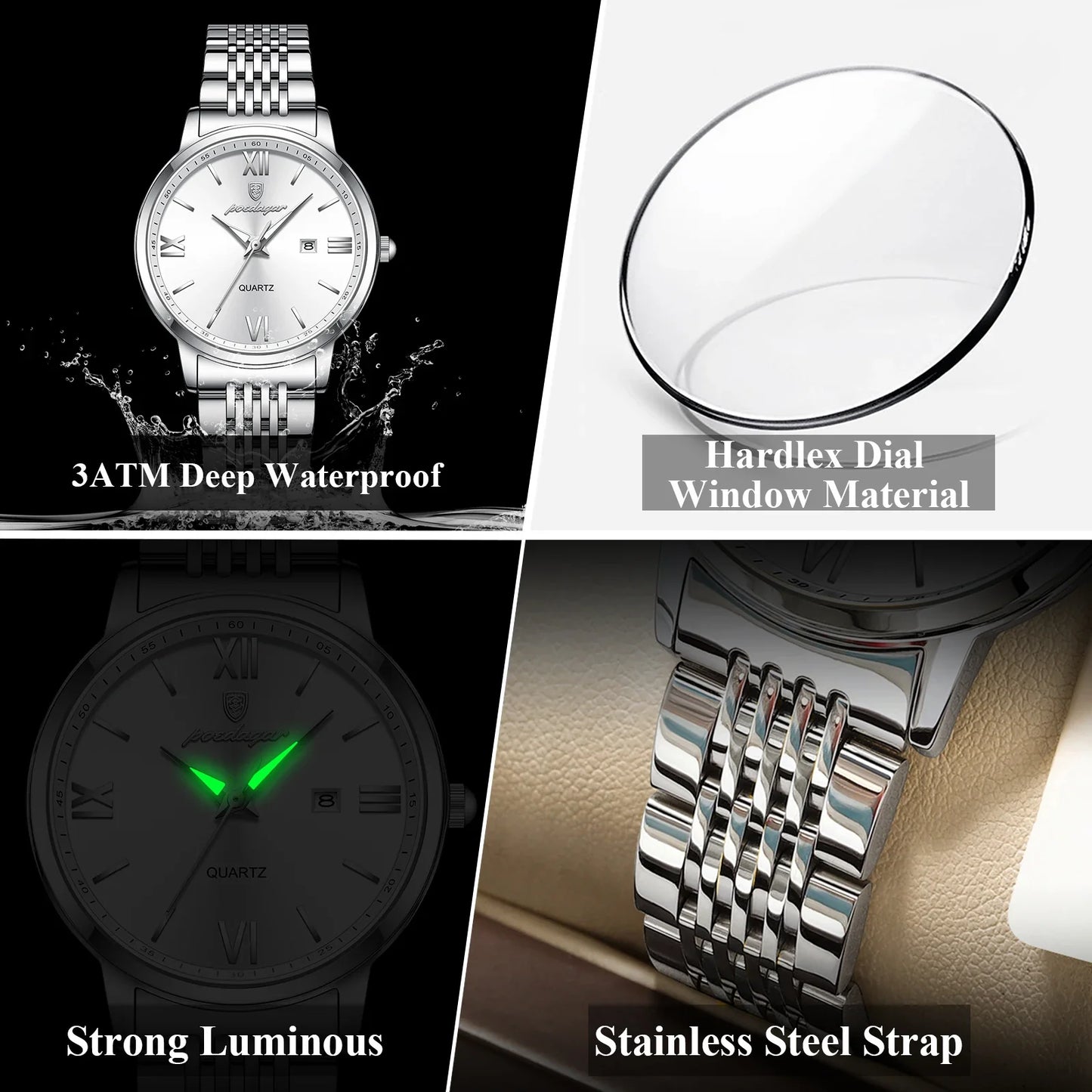 POEDAGAR Original Fashion Watch For Woman Waterproof Luminous Date Ladies Watch Stainless Steel Quartz Business Women's Watches