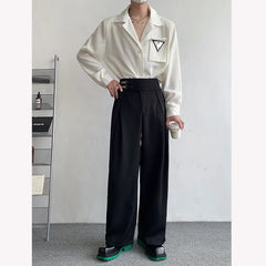 Black Suit Pants Social Mens Dress Pants Korean Loose Oversize Straight Wide Leg