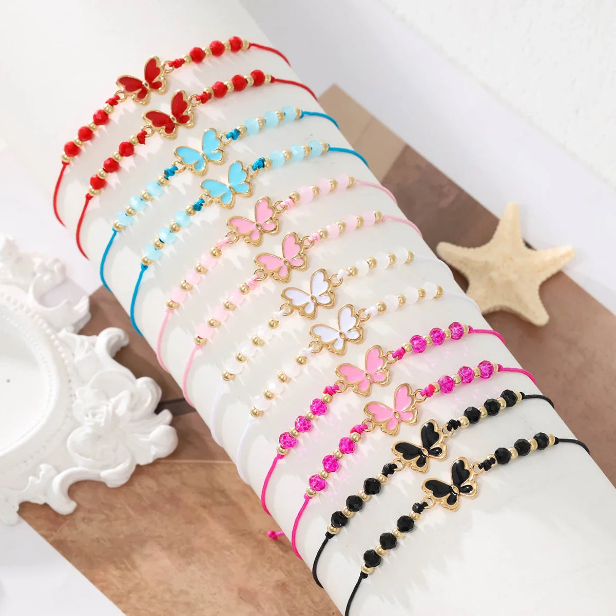 12 piece new ocean series starfish butterfly woven stretch bracelet set