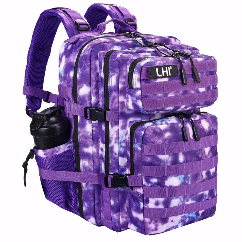 LHI 45L Tactical Backpack for Men and Women Large Athlete Gym Bag Outdoor Sports Hiking Survival Rucksack with Bottle Holder