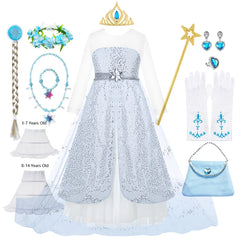 Elsa Cosplay Costume Dress Kids Carnival White Costume Children Birthday Party Frocks