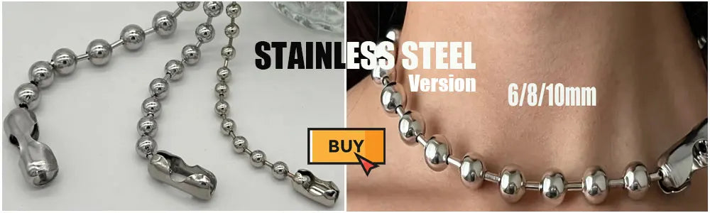 Grunge Y2K Statement Oversized 10mm Ball Chain Choker Necklace Silver Plated Handmade Gothic Unisex Men Women Chunky Jewelry
