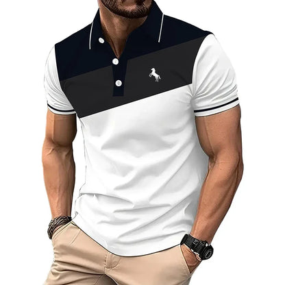Men Clothes Summer Casual Short Sleeve Spell Color Button Polo Shirt Men Business Polo Shirt 3D Digital Print Polo Shirt Tops
