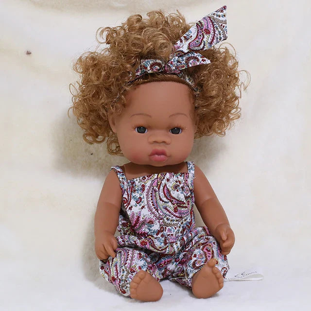 14inch Full Body Vinyl Bebe Reborn Dolls Soft Lifelike Baby Toys American Reborn Black Baby Doll Vinyl Baby Doll Toys Girls Boys