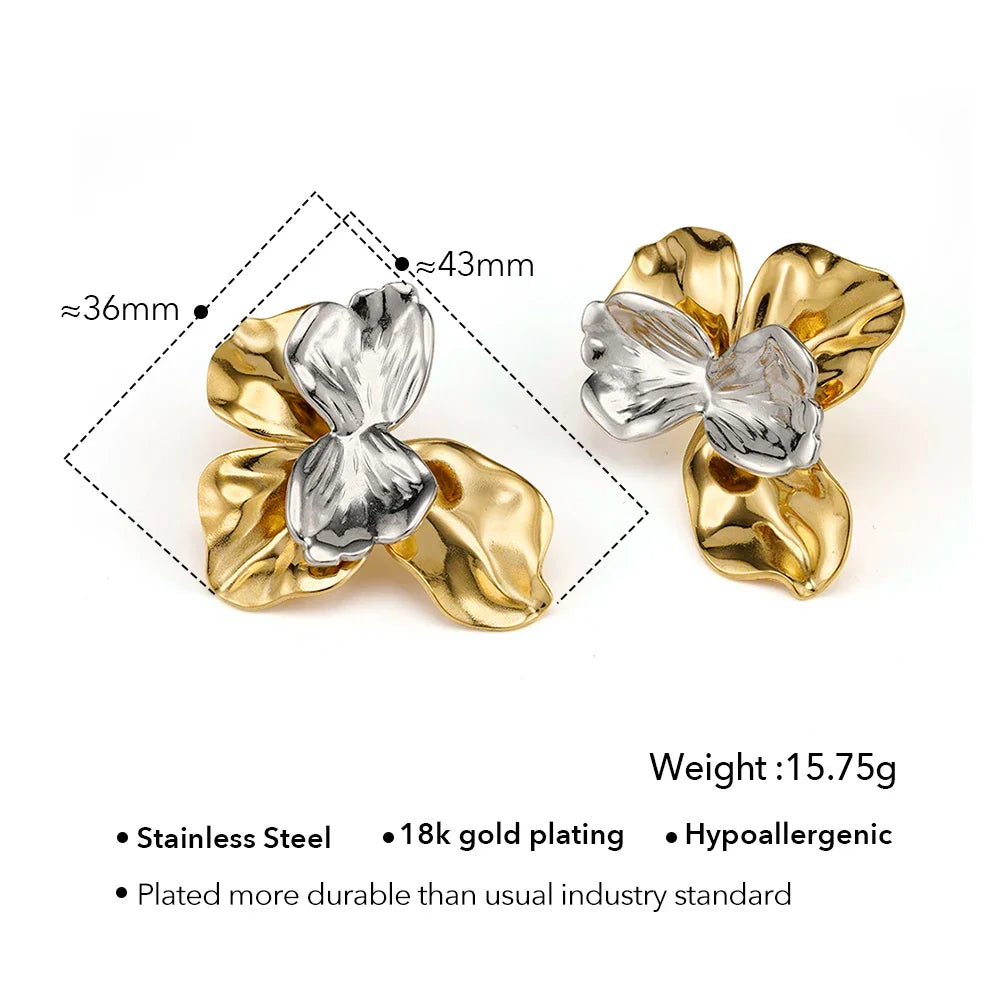 ENFASHION Aretes De Mujer Two Tone Flower Stud Earrings For Women's Stainless steel 18K Gold Plated Fashion Dating E251745