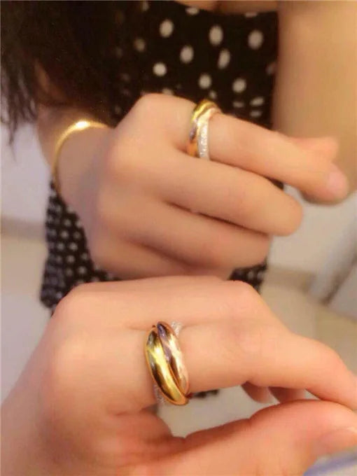 Triple Circles Gold/Rose Gold/Silver Ring Three Colors Luxury Jewelry Silver Color Pave CZ Ring Women Wedding Finger Rings Gift