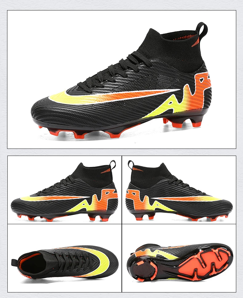 Professional Men High Ankle Football Boots Soccer Cleats TF/FG Training