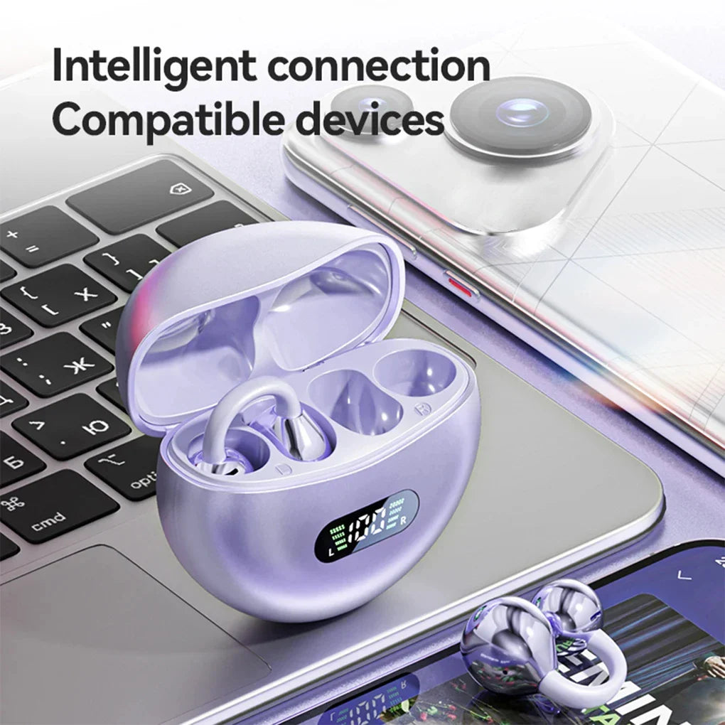 M79 Wireless Hifi Bluetooth 5.4 Earbuds Clip on Ear with Digital Display Waterproof Sport Headsets with Mic