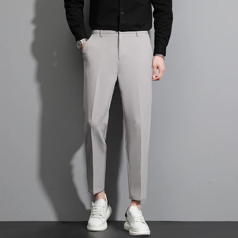 Men Suit Casual Trousers Pants Business Classic Pants Straigh Ankle-Length Pants