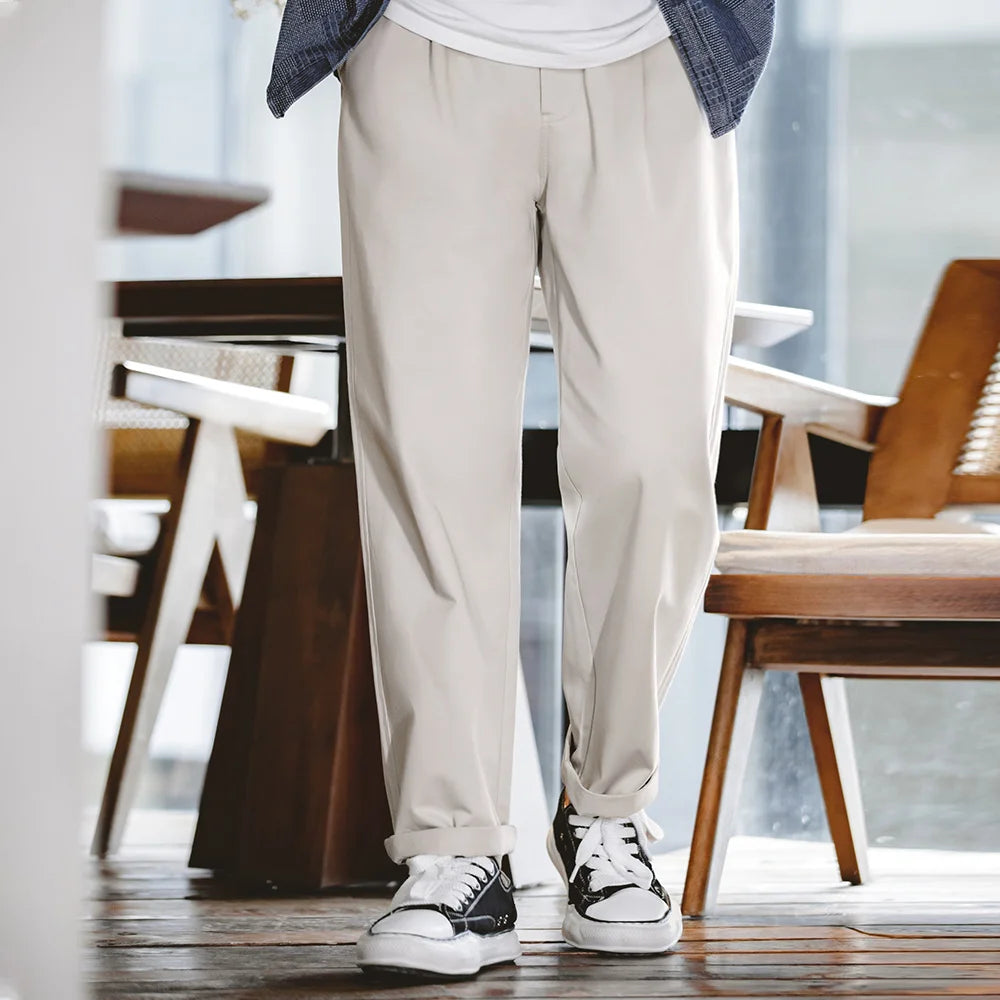 Maden Vintage Gentleman Naples Pants Korea Fashion Casual  Paris Button Straight Wide Trousers