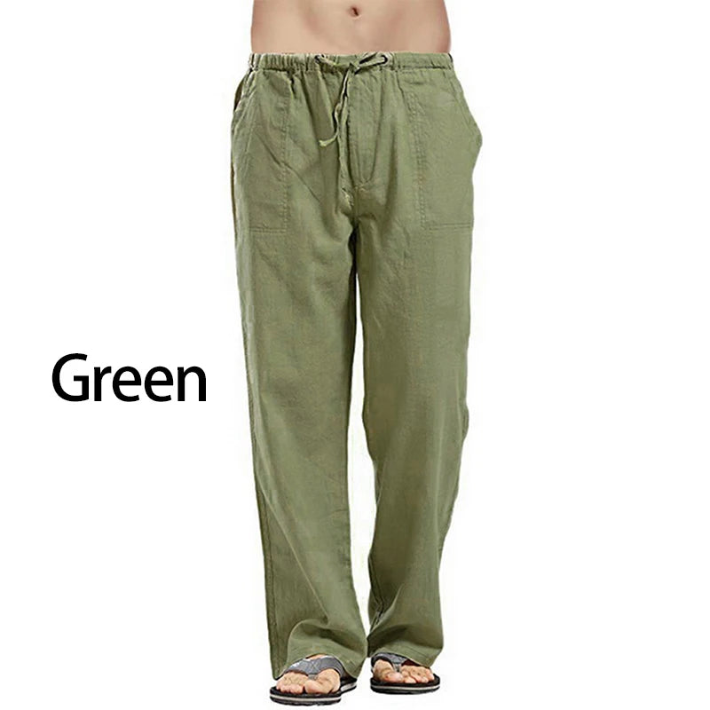 Korean Spring Linen Wide Men Pants Oversize Linens Trousers Streetwear Male