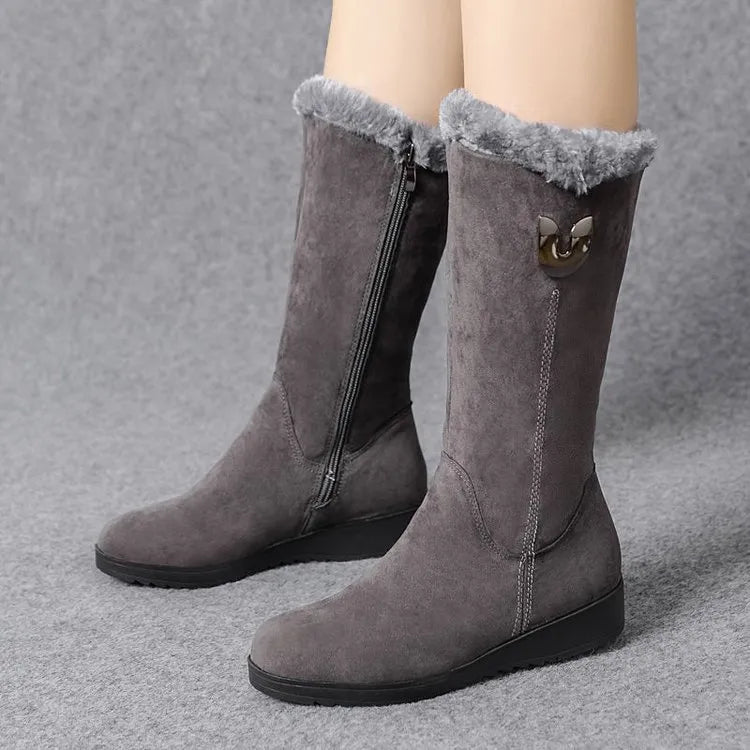 Warm Chelsea High Fur Boots Women Winter Shoes for Women Chunky Mid-calf Plush