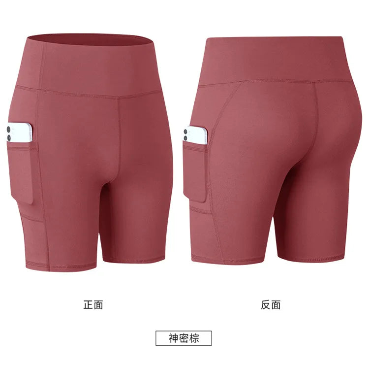 Women's printed nude yoga shorts with pockets skin-friendly tight stretch quick-drying sports fitness hiking running shorts