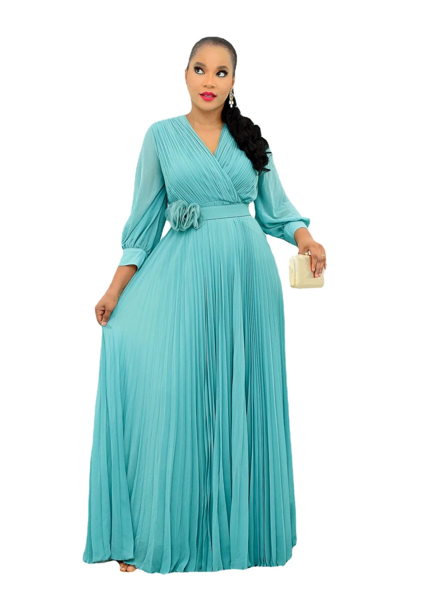 5XL plus size Dresses 2023 Long Sleeve Clothes elegant dresses party wedding Flower belt ceremonial dress for women