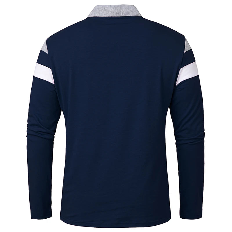 Men's Long Sleeve Striped Polo Shirts 1/4 Zip Cotton Patchwork Collared Shirt Casual Fashion Pullover Slim Fit Golf Shirt