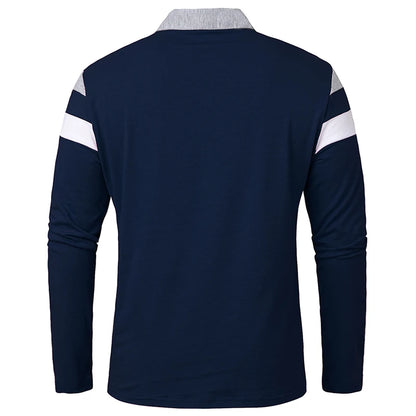 Men's Long Sleeve Striped Polo Shirts 1/4 Zip Cotton Patchwork Collared Shirt Casual Fashion Pullover Slim Fit Golf Shirt