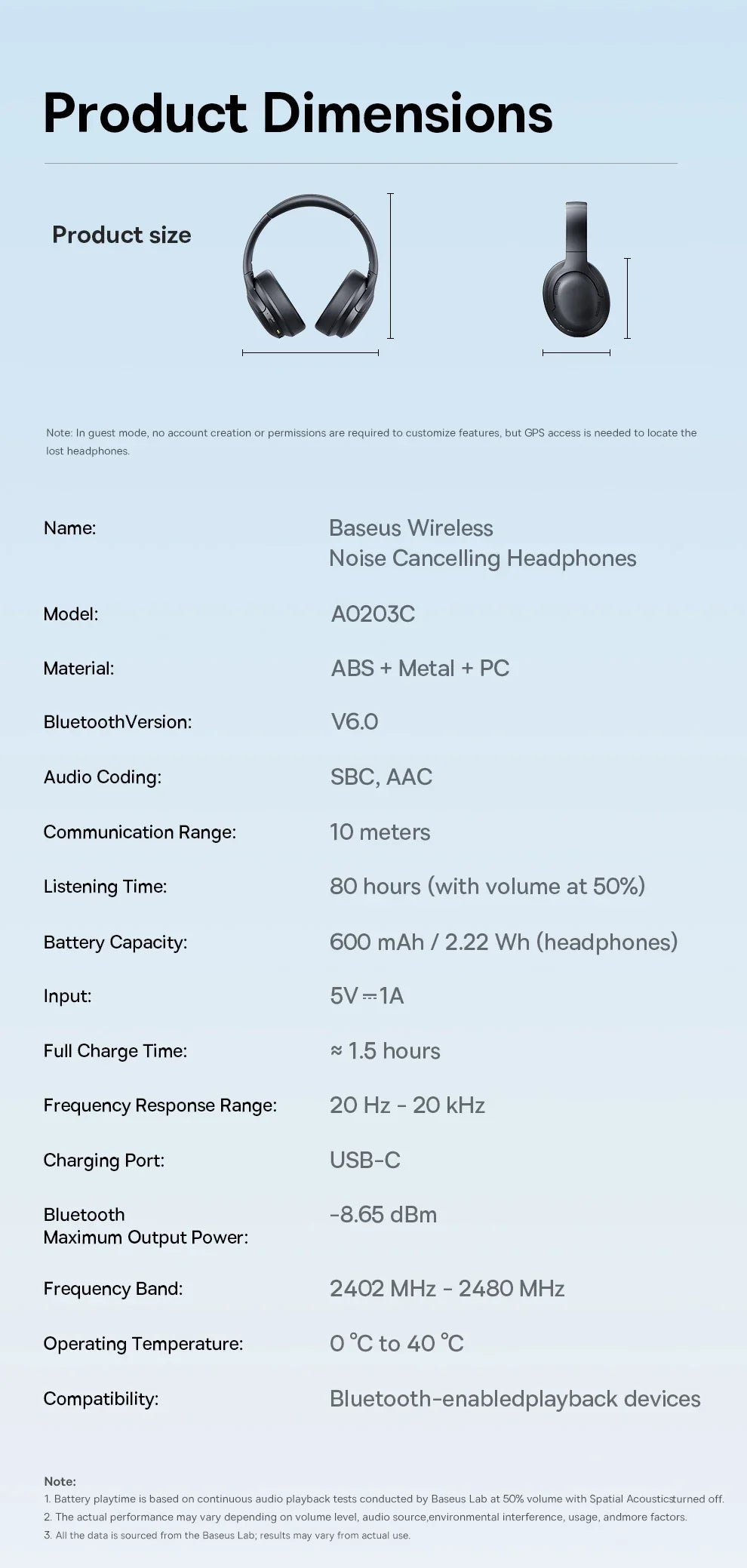 Baseus Wireless Headphones Bluetooth 5.3 HIFI Level Earphone 40mm Driver Foldable Over Ear Headsets 70H Playtime Spatial Audio