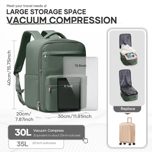 Ryanair 40x30x20 Travel Backpack Vacuum Compression Backpack with Pump,  Wizzair Cabin Bag 15.6" Laptop Travel Bag，Storage Bag