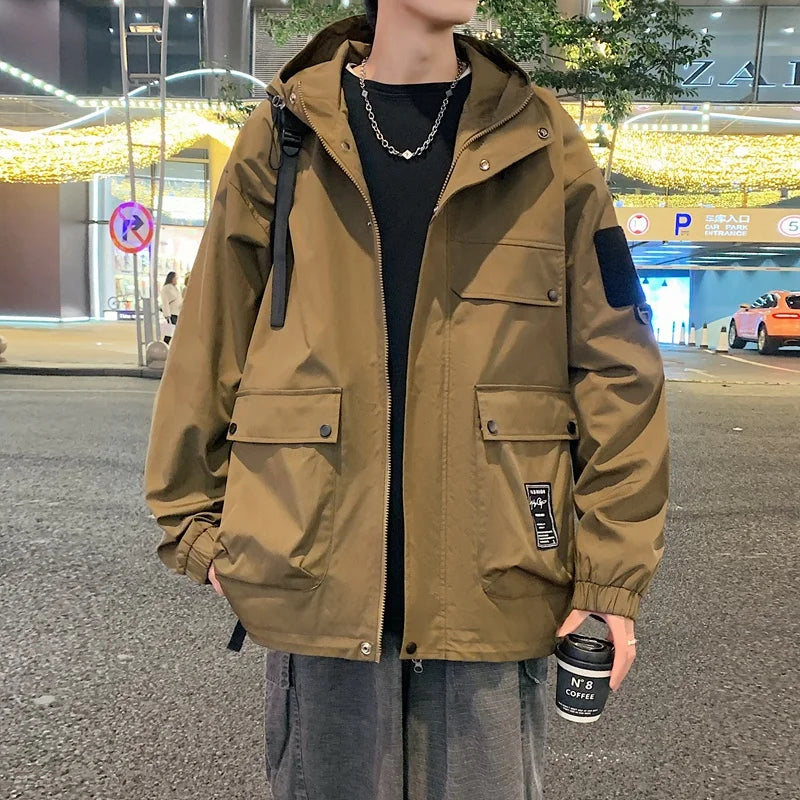 Fashion Men's Spring Autumn Functional Jacket WaterProof Hooded Outdoor Solid Color