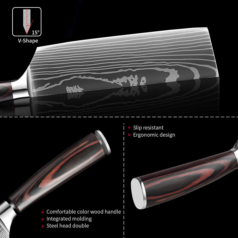 Pro Kitchen Chef Knife Super Sharp Stainless Steel Cleaver Laser Damascus