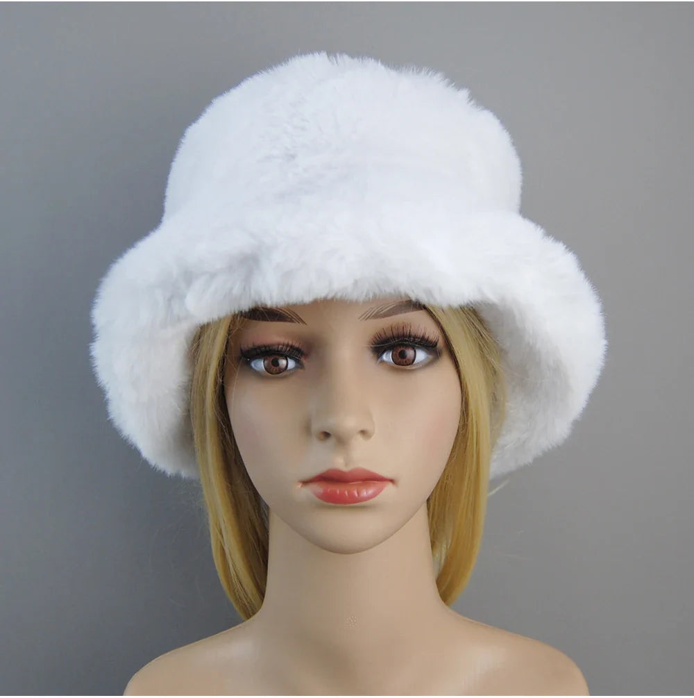 Hot Fashion Fake Rabbit Fur Hats Super Soft Women Winter Hat Cotton Lining Warm Russian Fashion Ski Beanies Plush Solid Color