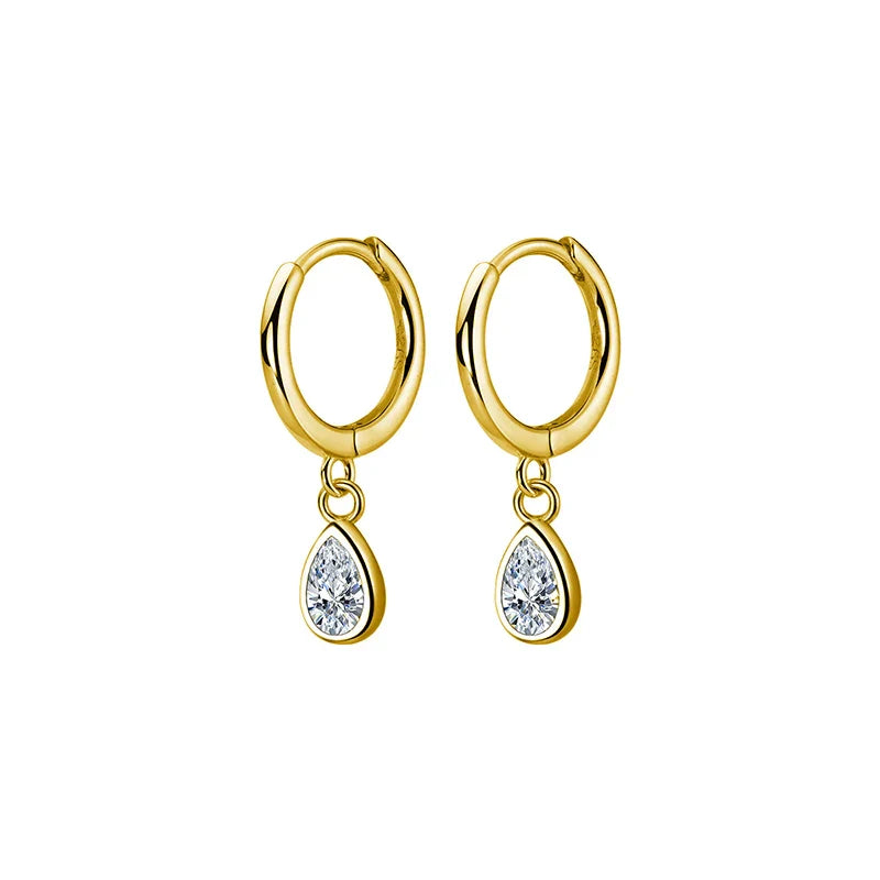 WANTME 925 Sterling Silver Sweet Water Drop Zircon Huggies Pendant Earrings for Women Fashion Wedding Party Hoop Charm Jewelry