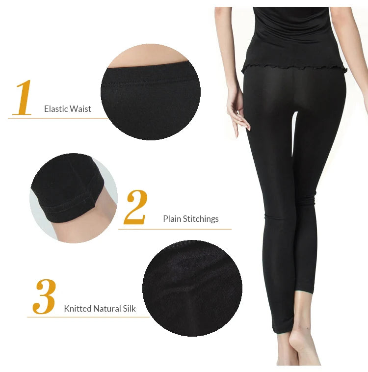 Women Silk Leggings Solid Slim Ankle-length Tights Anti Emptied Bottoming