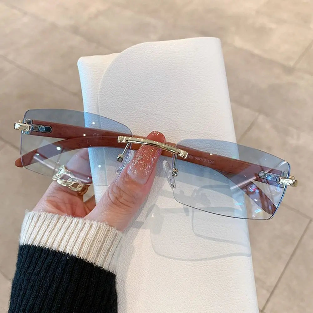 Trendy Punk Sunglasses Rimless Rectangle Sun Glasses for Men Women Fashion UV400 Driving Shades Frameless Gradient Eyewear