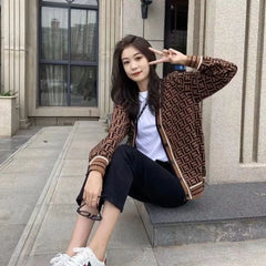 Women's Sweater Knitted Casual Sweater Jacquard Letter Knitted Cardigan