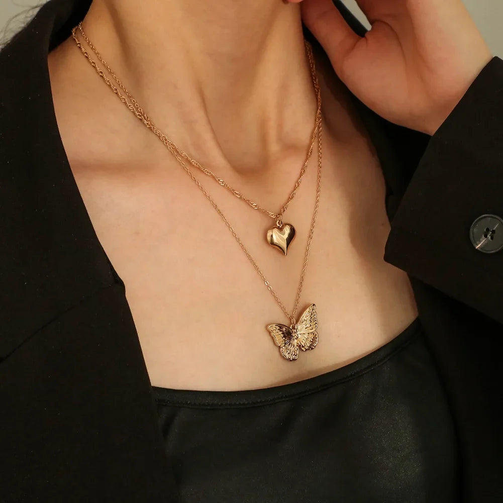 Korean Fashion Sweet Heart Shaped Necklace For Women Crystal Zircon Pendant Clavicle Chain Elegant Romantic Party Gift Jewelry