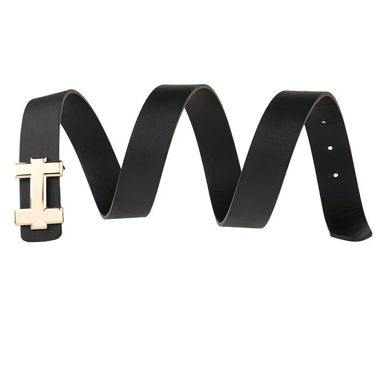 Men's and Women's Casual Fashion Belt  Korean Version Gold Buckle Belt Trendy I-shaped Buckle Belt