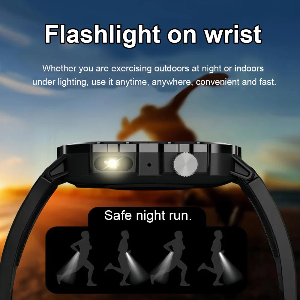 KESHUYOU Outdoor Sports Smart Watch 2.01 inch HD Screen LED Flashlight Bluetooth Talking Smart Watch for Men Women Holiday Gifts