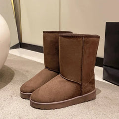 Women Leather Warm Snow Boots Causal Plush Fluffy Anti-cold Zipper Boots