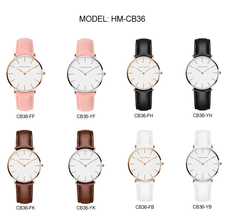 Hannah Martin Brand Japan Quartz Movement Women Fashion Watch Leather Strap Lady Wristwatches Waterproof Clock relogio feminino