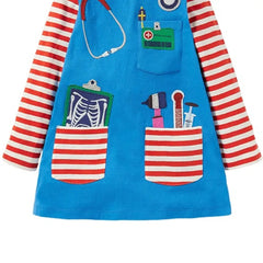 Little maven Baby Girls Blue Casual Clothes Autumn Cotton Pocket Dress Lovely for Children