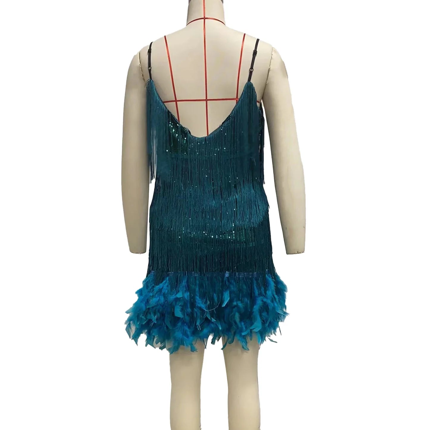 Chic  Elegant Dress Stretchy Tassel Sequins Decor Sexy Bodycon Mini Dress Pure Colors Above Knee Summer Dress Club Wear