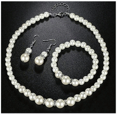 Pearl Jewelry Set Simulated Pearl Double Layer Luxury Earrings Necklace Wedding