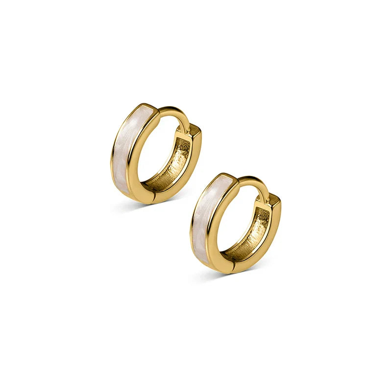 WANTME 925 Sterling Silver Fashion Simple White Enamel Huggies Ear Hoop Earrings for Women Classic Gothic Punk Men Loop Jewelry