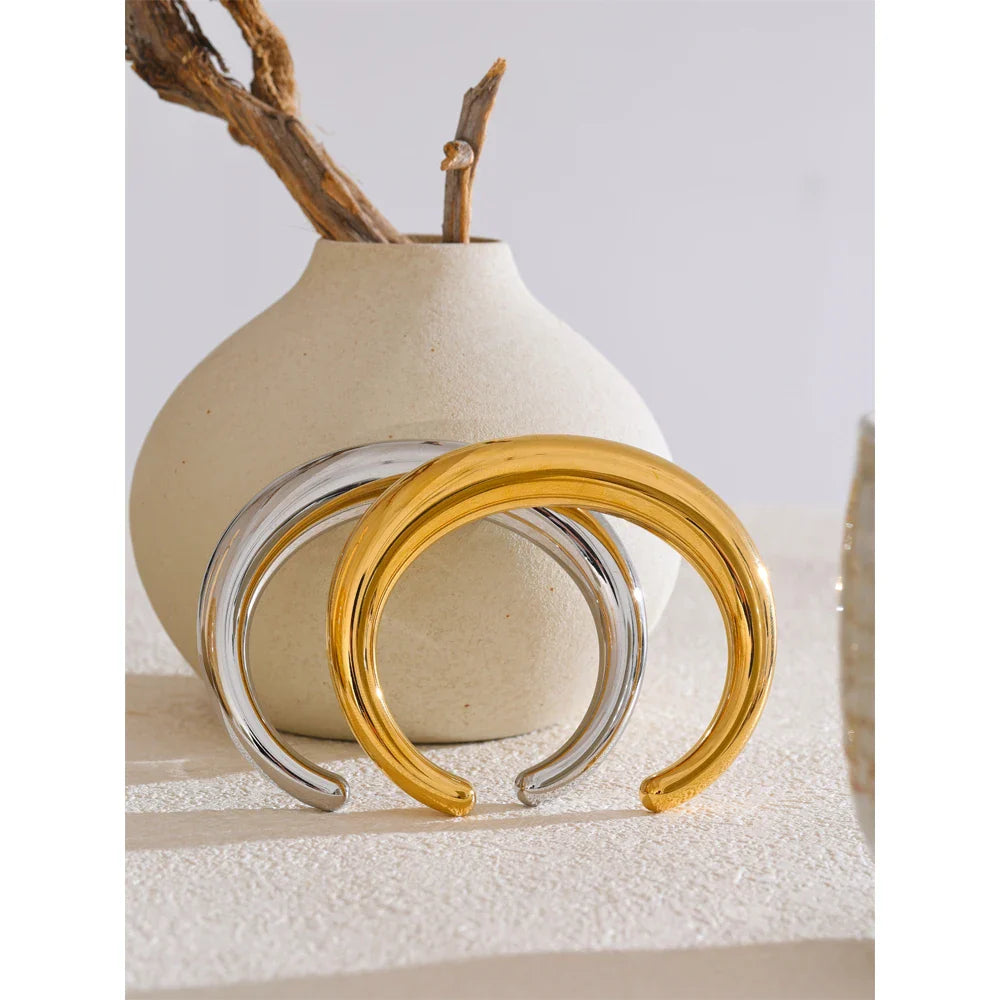 Yhpup 62mm Stainless Steel Smooth Expensive Chunky Cuff Open Bracelet Bangle Statement Texture High Quality Jewelry Gift