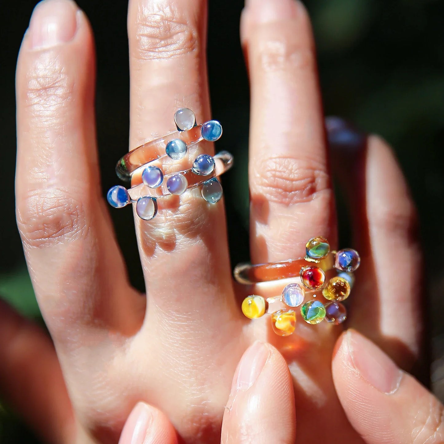 1pc Handcrafted Rainbow Glass Dewdrop Ring Colorful ball Ring Couple's Personalized High-end Round Ring Women Party Jewelry