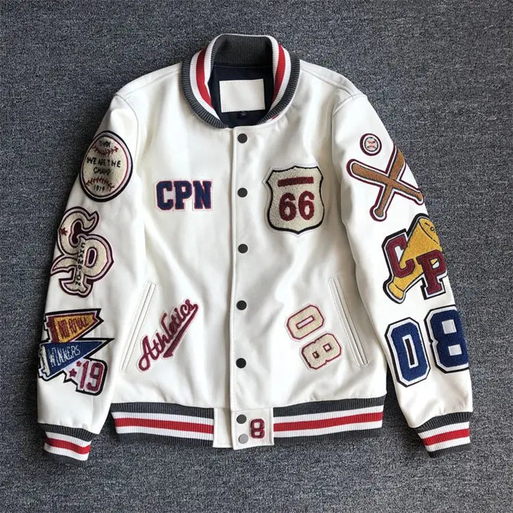 Men's spring and autumn baseball uniform Y2K retro trend leather jacket heavy