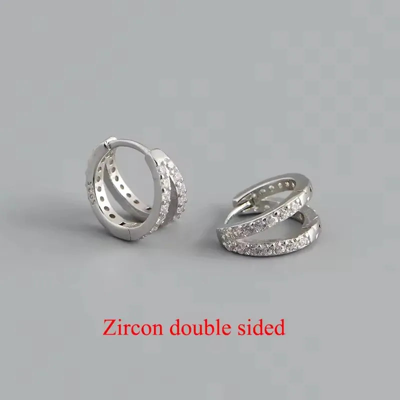 WANTME 925 Sterling Silver Fashion Luxury Shiny Double Layer Zircon Huggies Hoop Earrings for Women Plated 18k Gold Fine Jewelry