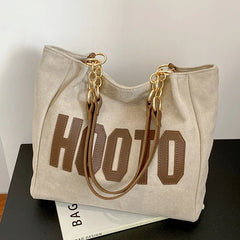 Solid Color Shoulder Bag, Trendy Letters Tote Bag, Canvas Campus Handbag for Women