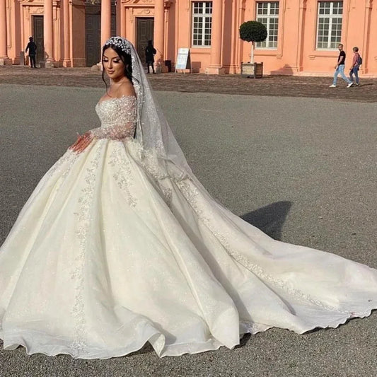 White Bridesmaid Dresses: Elegant Off The Shoulder Bridal Dress Sparkly Sequins